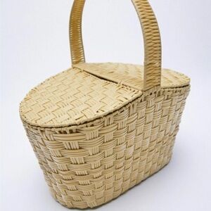Zara woven picnic basket bag cream